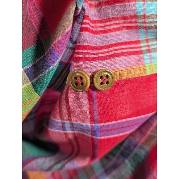 Polo by Ralph Lauren Madras Plaid Safari Red Short Sleeve Button Up Size Medium - Picture 6 of 10